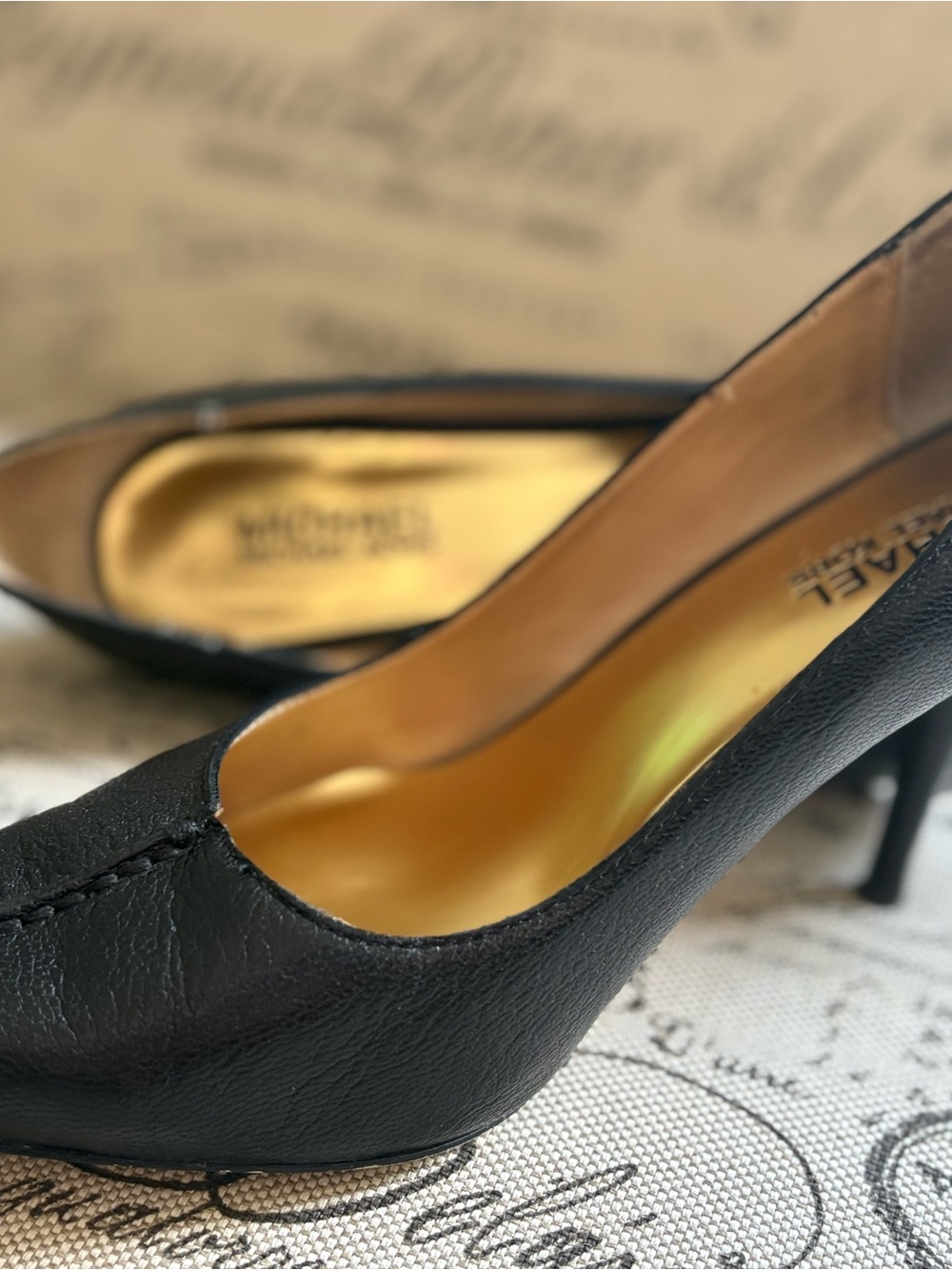 Michael Kors Black Leather Pointed Pump with Gold Insole